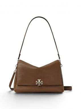 Tory Burch Charlie  Brown Leather Shoulder Bag with Logo Clasp